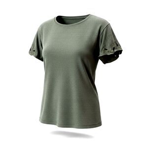 Eddie Bauer Women's Olive Green Decorative Floral Stitched Sleeve  Shirt Size M